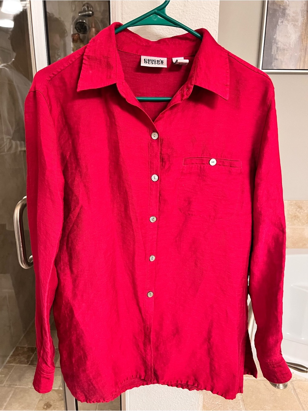 Chico's Linen Bright Red Long-Sleeve Button-Down Shirt